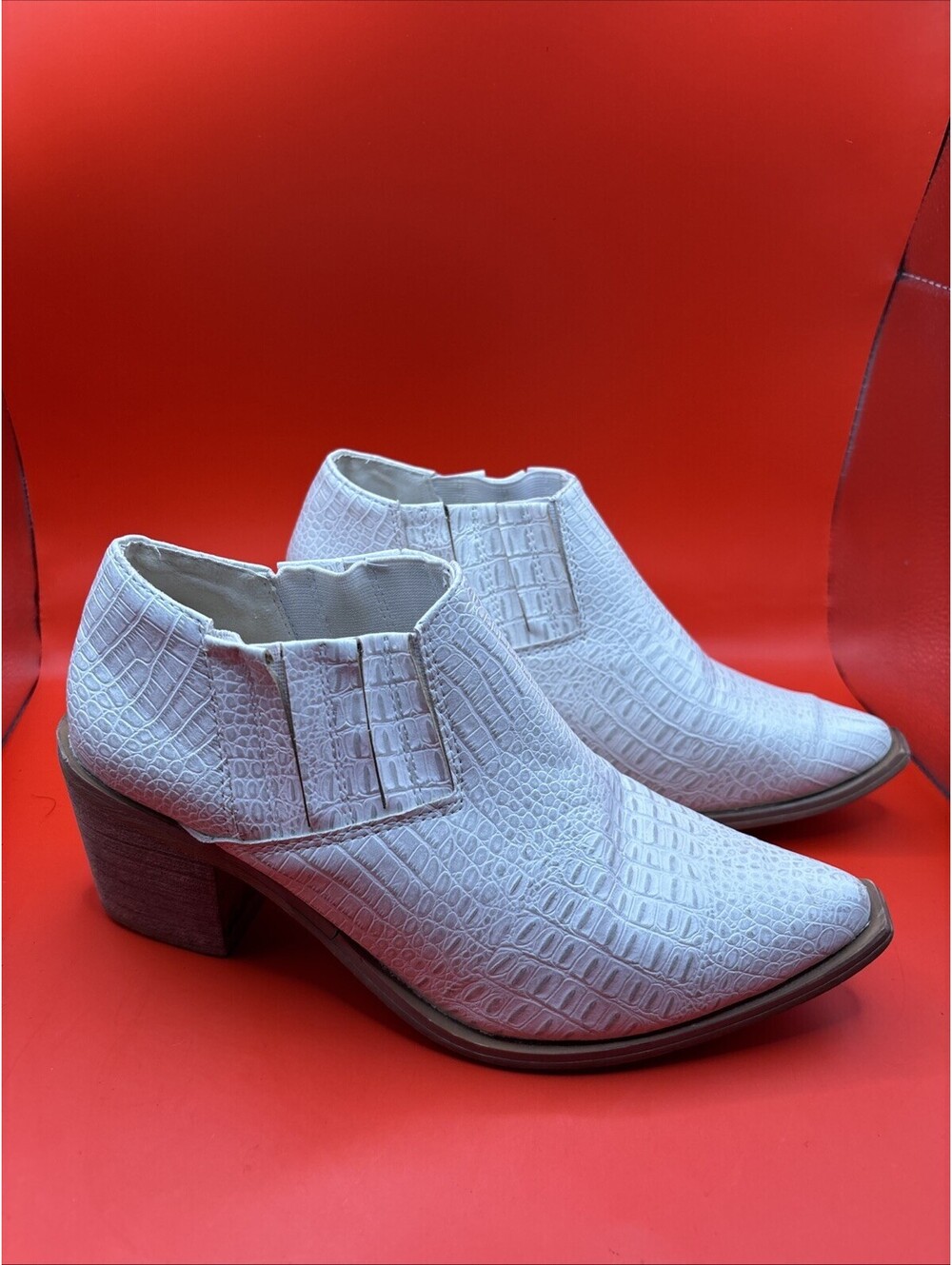 Sam Edelman Women's White Croc-Embossed Leather Ankle Boots